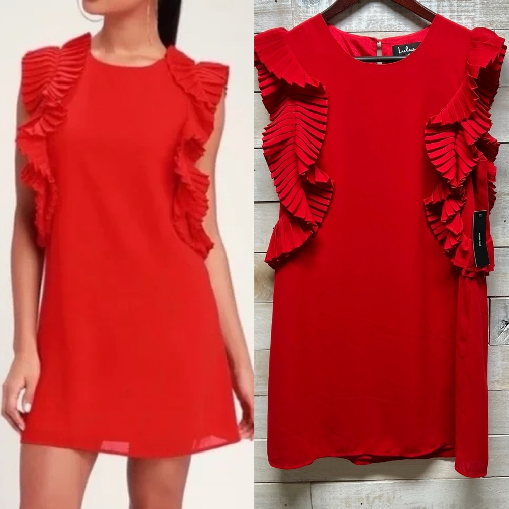Lulus Dress Womens Medium‎ Red Sleeveless Ruffle Mini Shift Party Cocktail New